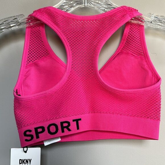 NWT DKNY SPORT Seamless Racerback Sports Bra w/ Mesh-Back in Hot Pink Small 4/6 - Picture 3 of 11